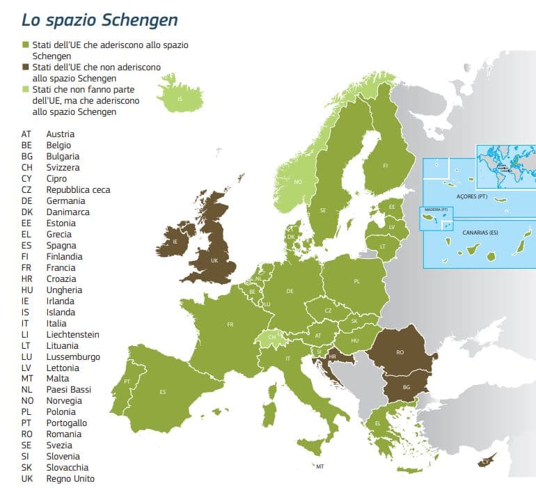 Mappa dello spazio Schengen